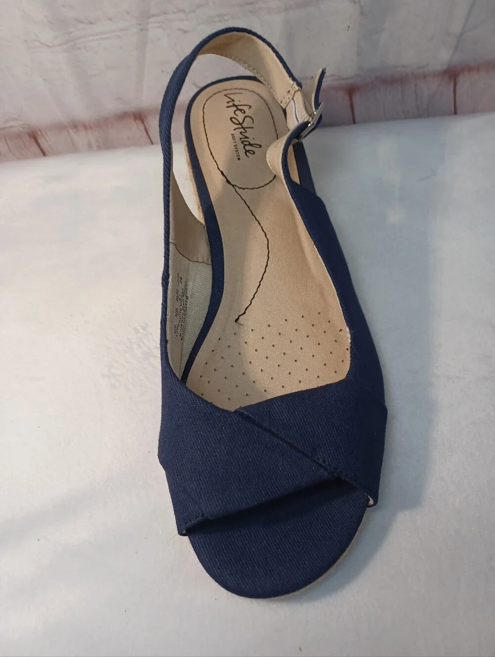 lifestyle navy espadrille wedge sandals slingback peep toe women's 10w